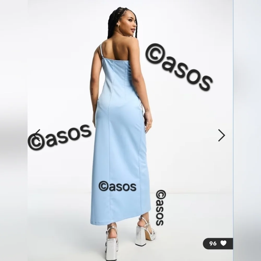 ASOS | One Shoulder Prom Dress w/ Slit in Baby Blue Satin sz 6